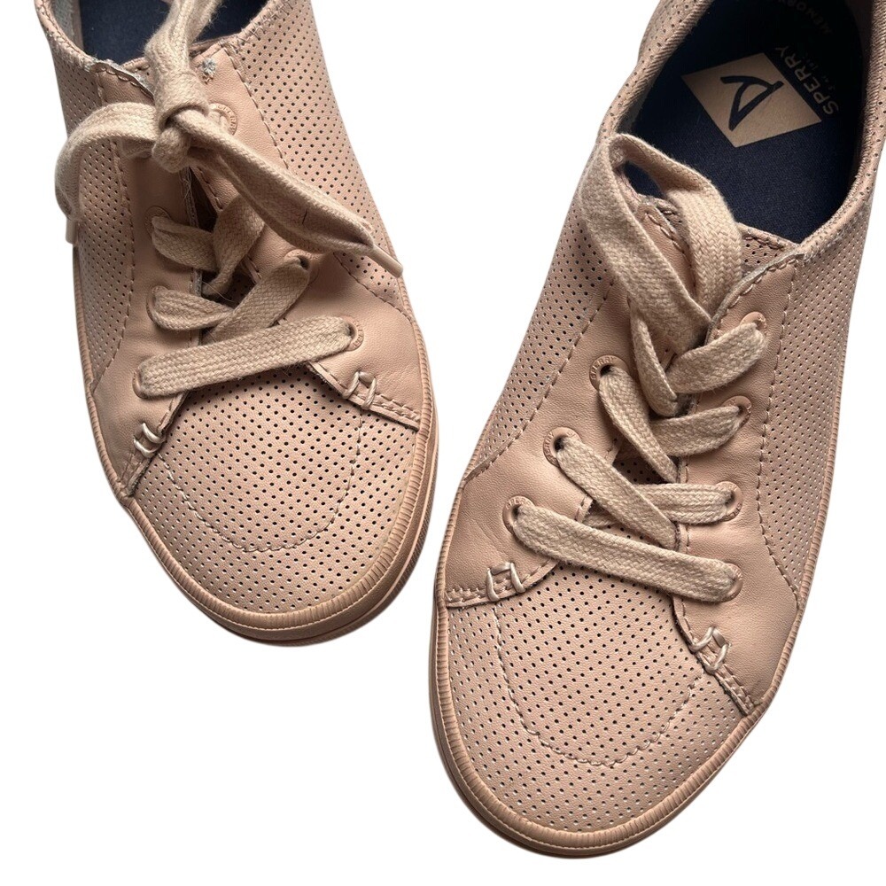 Sperry Crest Vibe Sneaker Womens 9 Blush Pink Perforated Leather Low Top‎ Casual